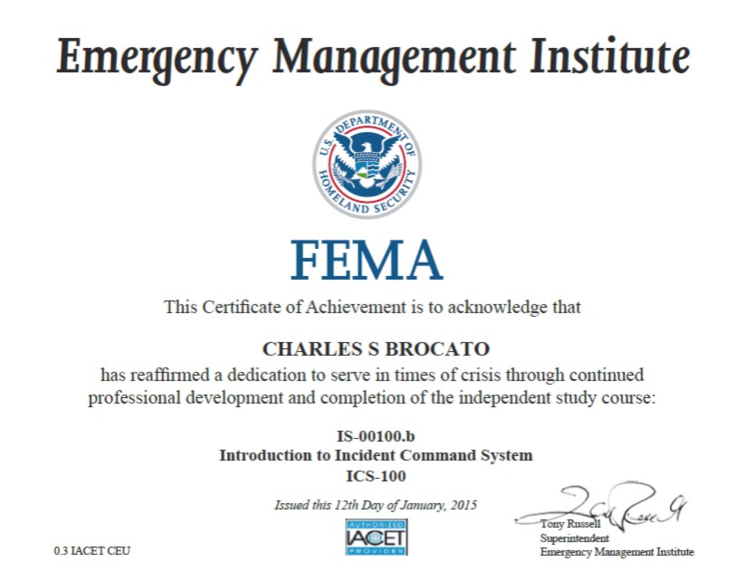 Incident Command System CertificateFEMA